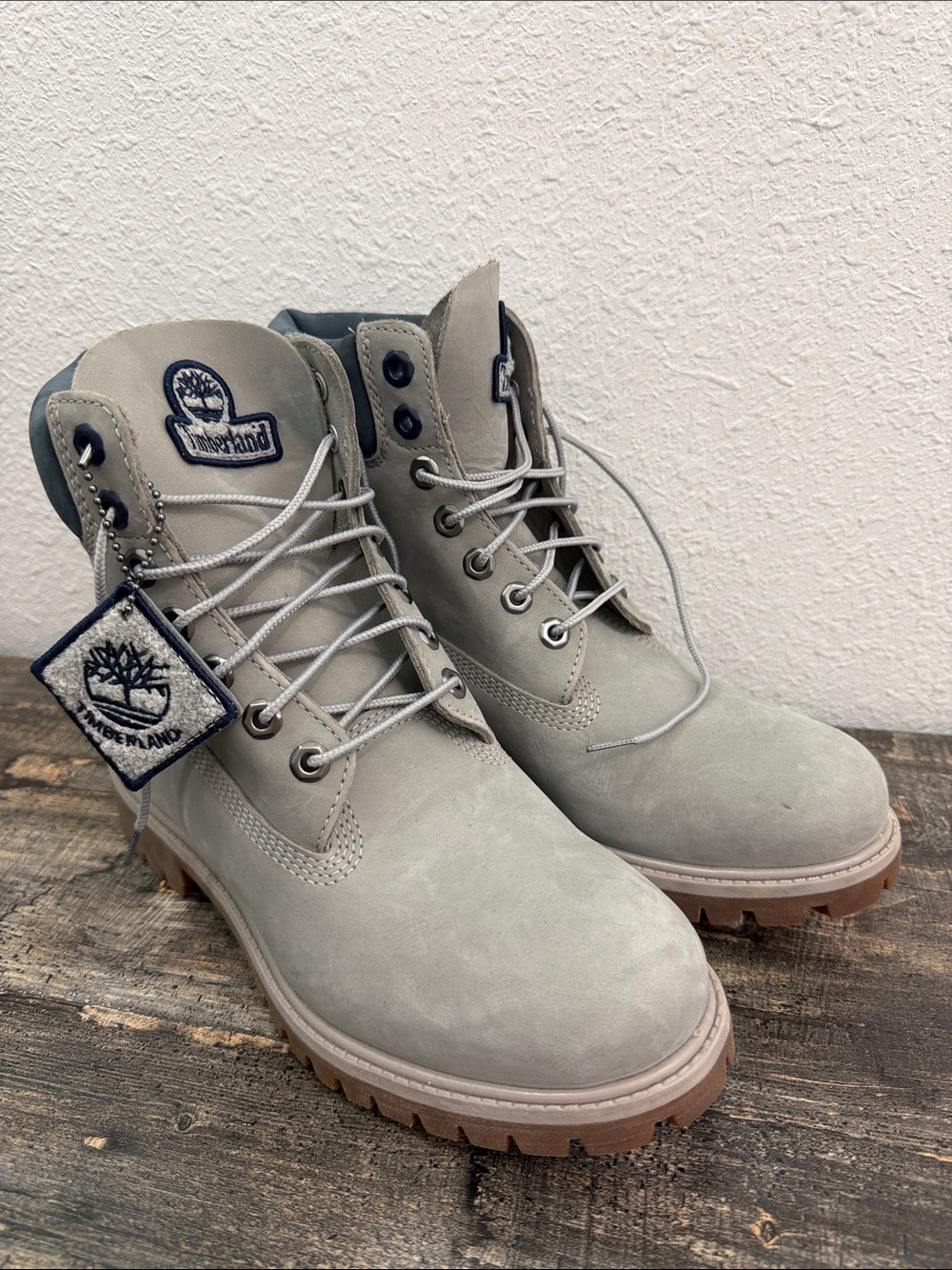 Timberland Men's Light Grey Nubuck Work Boots with Brown Lug Sole